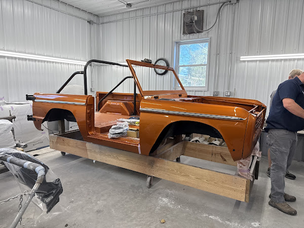 1969 Ford Bronco restoration in progress at Roger's Body Shop